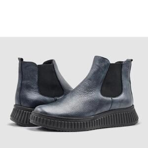 NEW HELIOS women's leda fleece-lined leather boots in navy blue